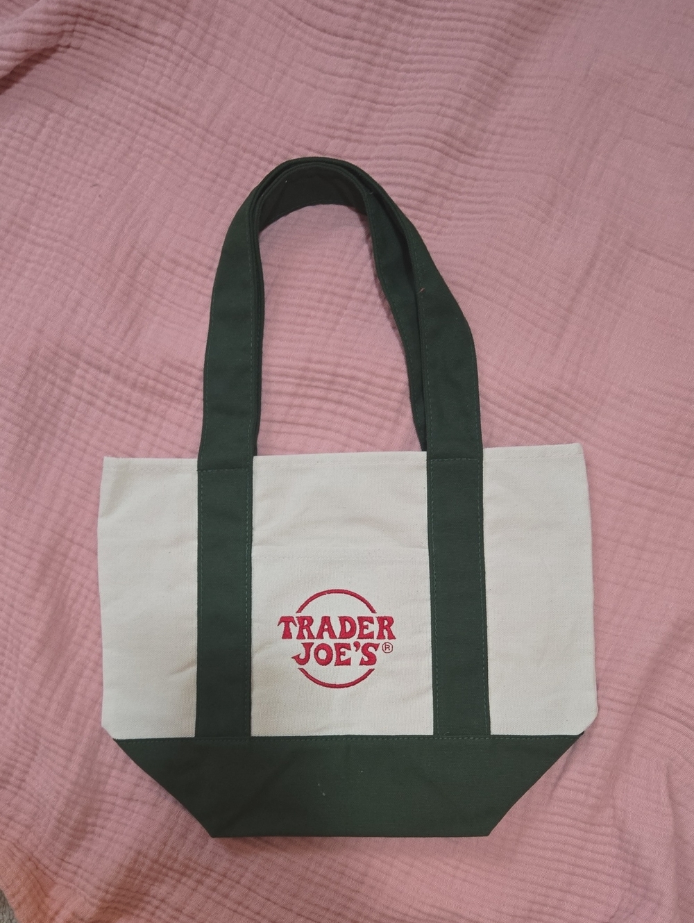 Trader Joe's Mini White and Green Canvas Tote Bag - Picture 3 of 4